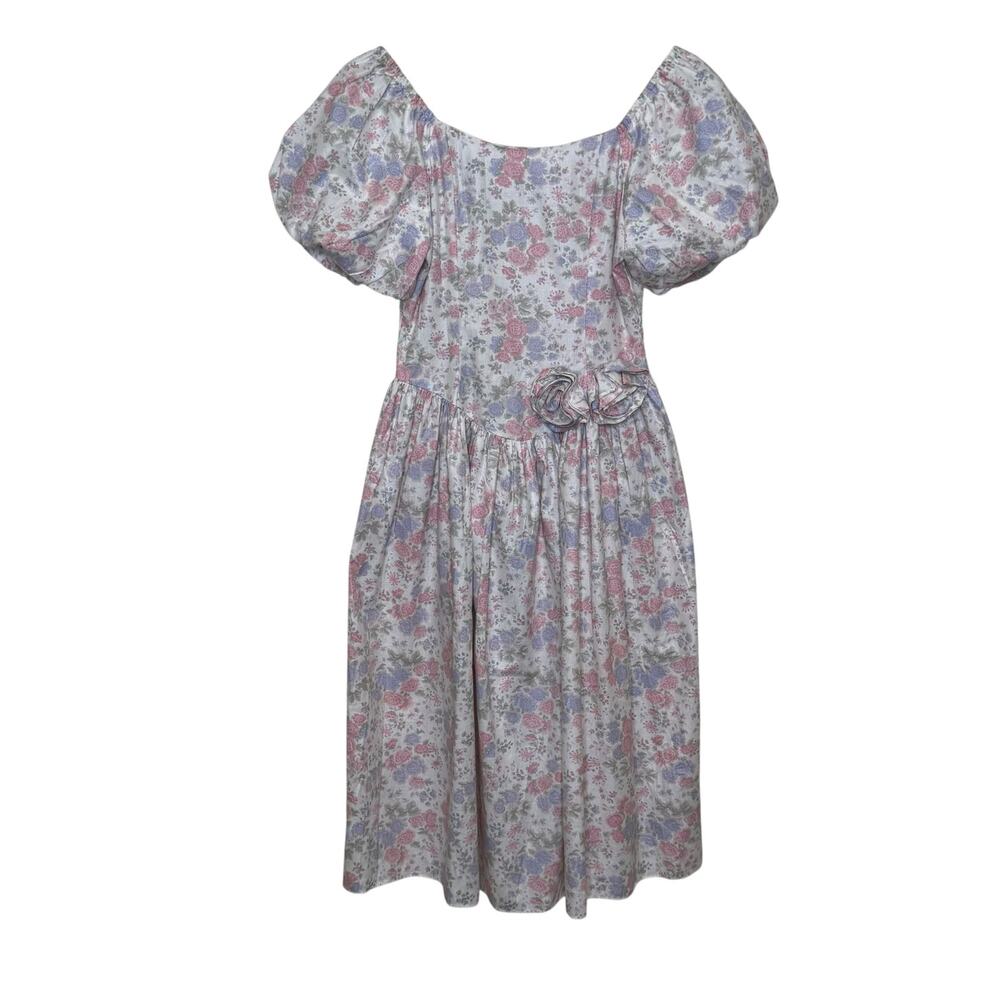 Gunne Sax Jessica McClintock Vintage Floral Cotton Midi Prom Formal Dress Size 6